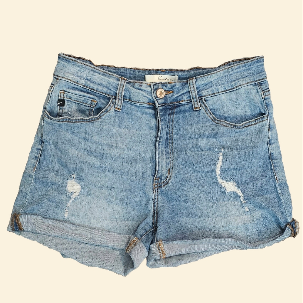 junior womens distressed blue jeans shorts size 11/29 cuffed blue
